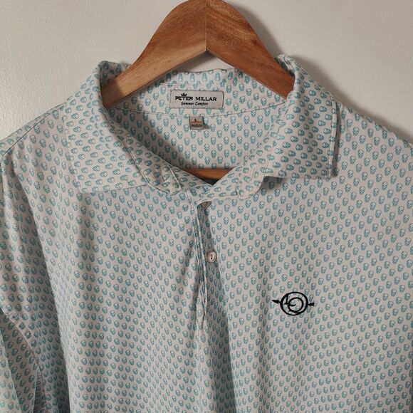 Peter Millar Polo Mens Large Blue Skull Print AOP Summer Comfort Stretch Flex - Picture 1 of 7